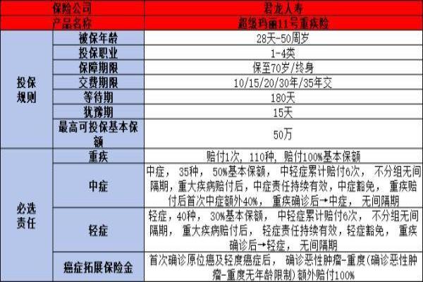 君龙超级玛丽11号重疾险如何